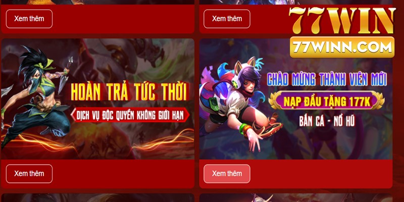 Khuyến Mãi Hoàn Trả 77win: Cá cược nhận thưởng ngay tức thời Khuyến mãi hoàn trả 77Win triển khai cho tất cả hội viên tại sân chơi trực tuyến